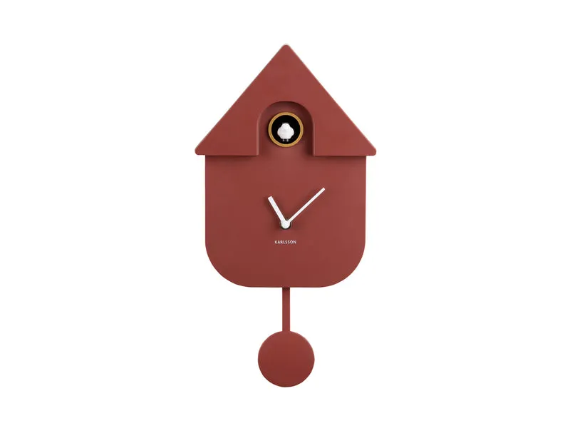 Karlsson Modern Cuckoo KA5768RD Wanduhr Rot • Kuckucksruf stündlich • Schwingendes Pendel