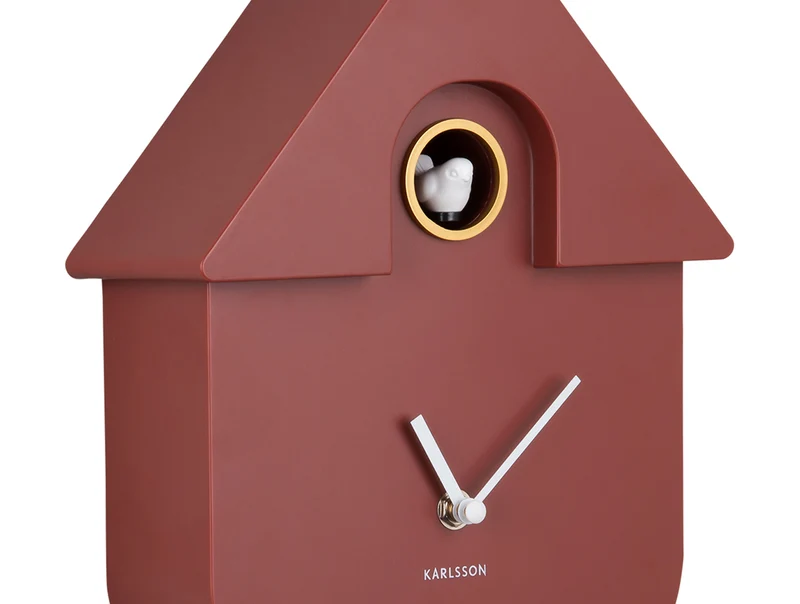 Karlsson Modern Cuckoo KA5768RD Wanduhr Rot • Kuckucksruf stündlich • Schwingendes Pendel
