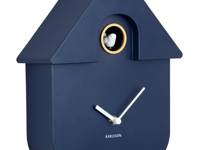 Karlsson Modern Cuckoo KA5768BL Wanduhr Dunkelblau • Kuckucksruf zur vollen Stunde • Pendelwerk