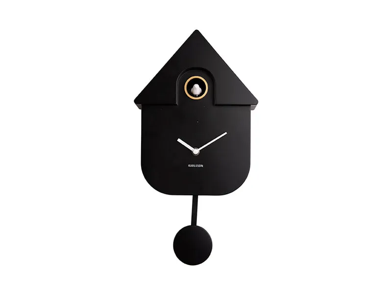 Karlsson Modern Cuckoo KA5768BK Wanduhr Schwarz • Kuckucksgeräusch stündlich • Schwingendes Pendel