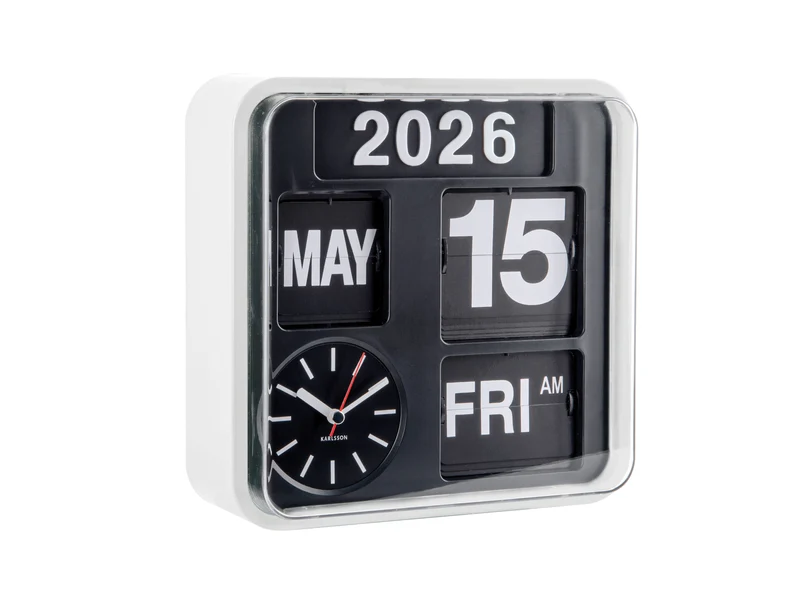 Karlsson Mini Flip KA5364WH Wanduhr Weiß • Klappzahlen-Anzeige • Retro Bahnhofsuhr-Design