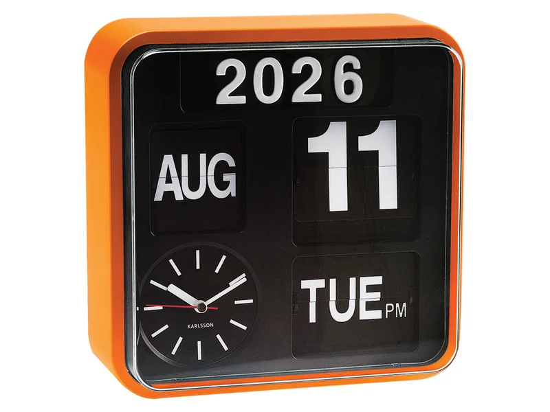 Karlsson Mini Flip KA5364OR Wanduhr Orange • Klappzahlen-Anzeige • Retro Bahnhofsuhr-Design