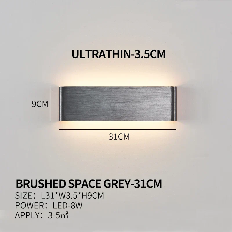 Ultra-dunne design wandlamp APHRODITE — moderne aluminium LED-wandverlichting met acryl kap | Sansoti