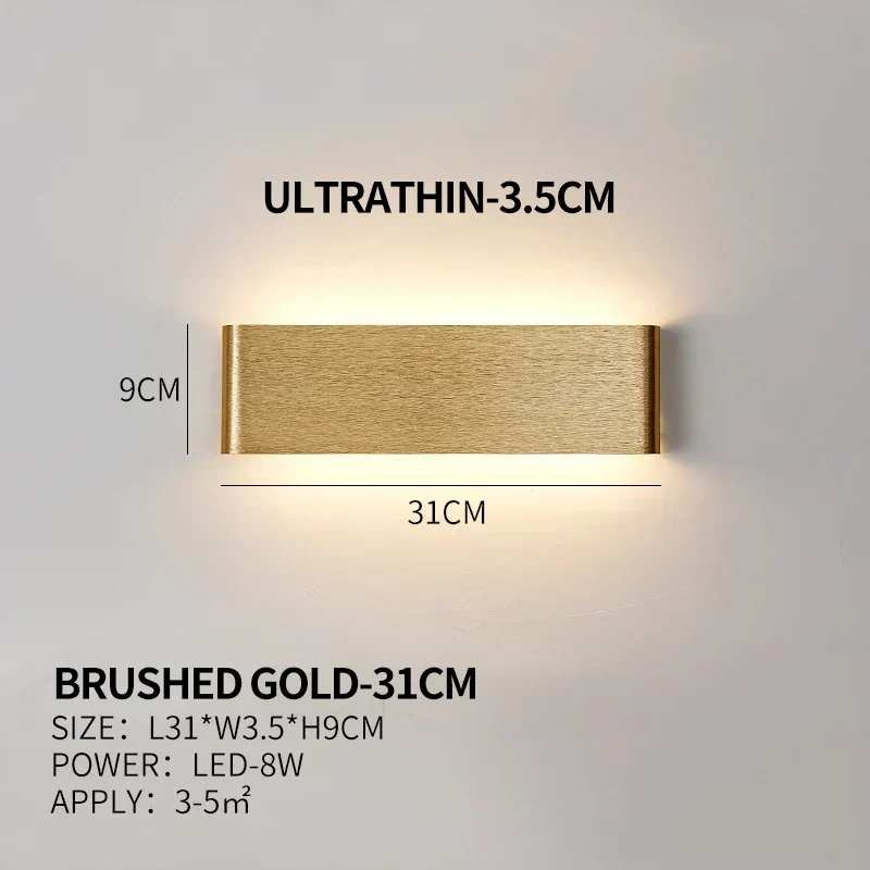 Ultra-dunne design wandlamp APHRODITE — moderne aluminium LED-wandverlichting met acryl kap | Sansoti