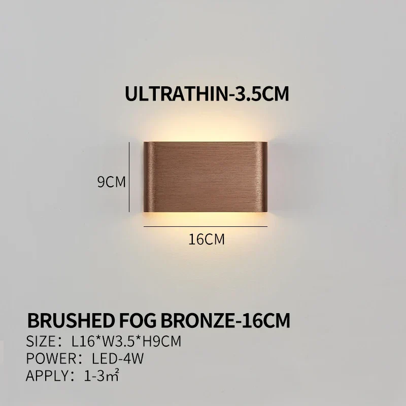 Ultra-dunne design wandlamp APHRODITE — moderne aluminium LED-wandverlichting met acryl kap | Sansoti