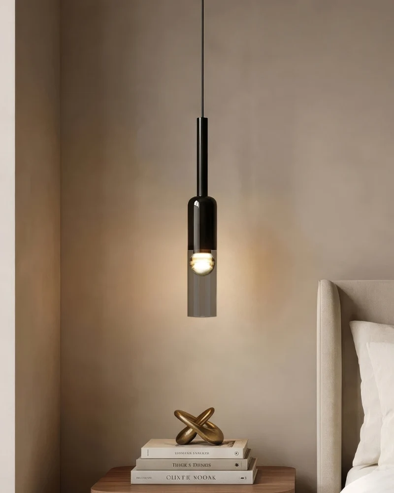 Gerookte Glazen Hanglamp met Minimalistische Metalen Structuur – Moderne Sfeerverlichting voor Eetkamer, Slaapkamer en Woonkamer | Sansoti