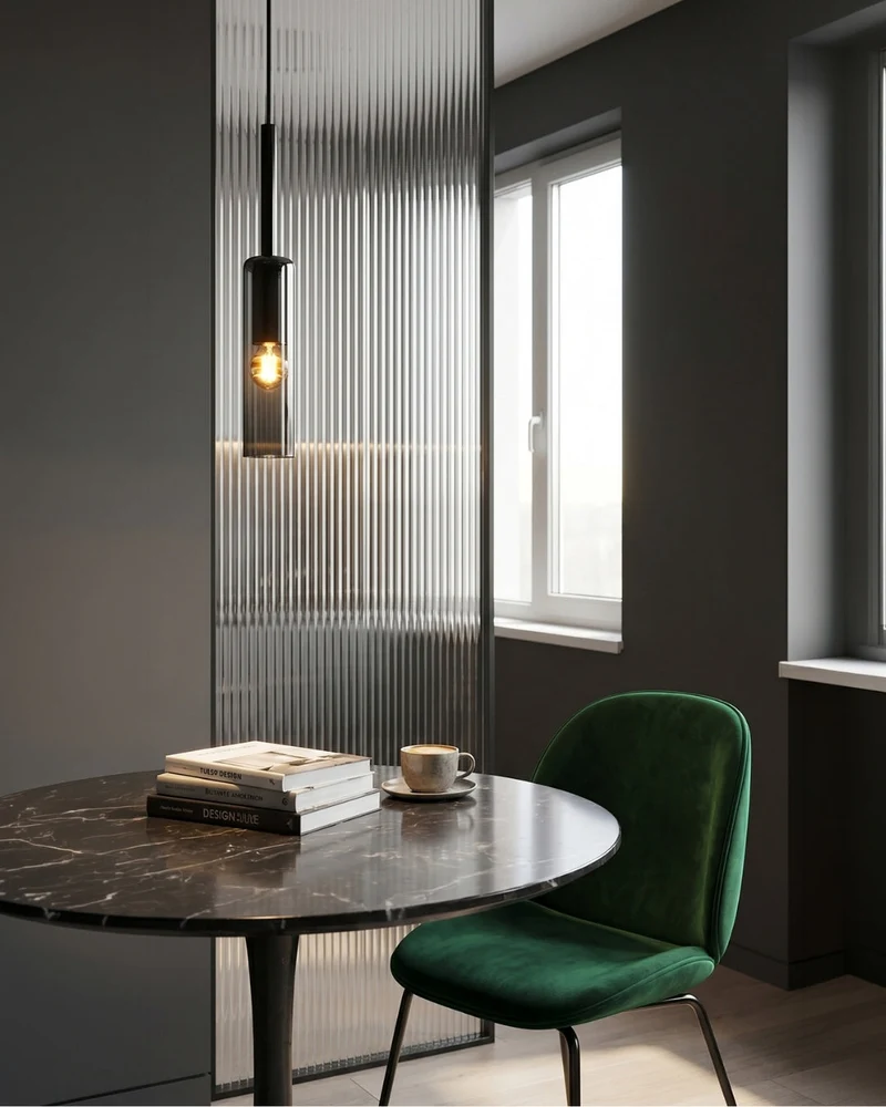 Gerookte Glazen Hanglamp met Minimalistische Metalen Structuur – Moderne Sfeerverlichting voor Eetkamer, Slaapkamer en Woonkamer | Sansoti