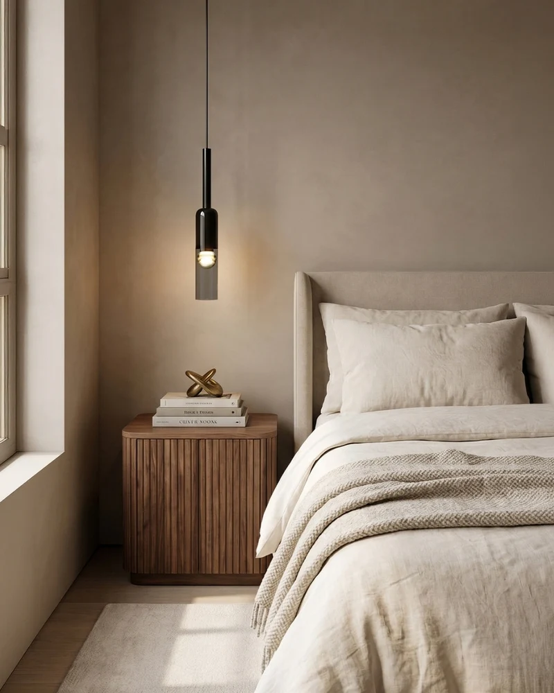 Gerookte Glazen Hanglamp met Minimalistische Metalen Structuur – Moderne Sfeerverlichting voor Eetkamer, Slaapkamer en Woonkamer | Sansoti