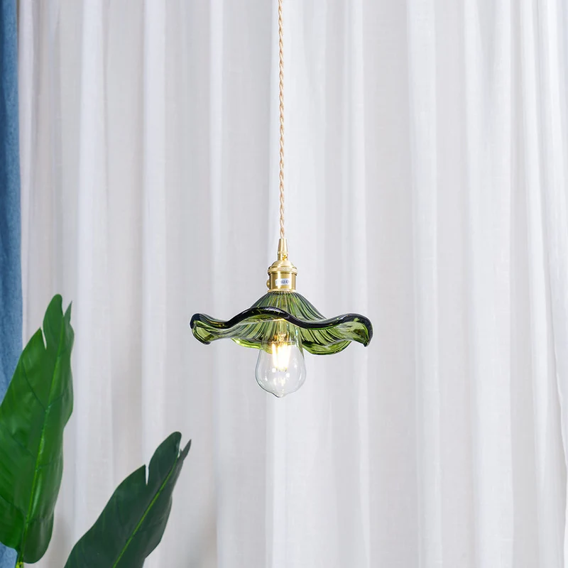 Selene Glazen Hanglamp – Hibiscusbloem Design Messing Glas – Hangende Verlichting Eetkamer Woonkamer Slaapkamer – E27 Fitting 23-33cm | Sansoti