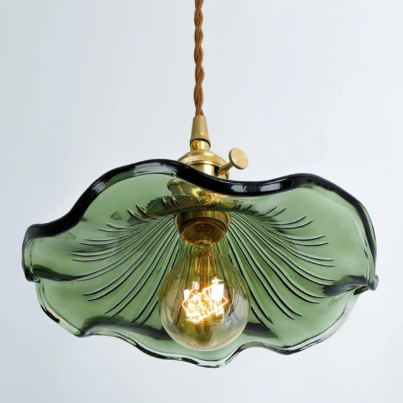 Selene Glazen Hanglamp – Hibiscusbloem Design Messing Glas – Hangende Verlichting Eetkamer Woonkamer Slaapkamer – E27 Fitting 23-33cm | Sansoti