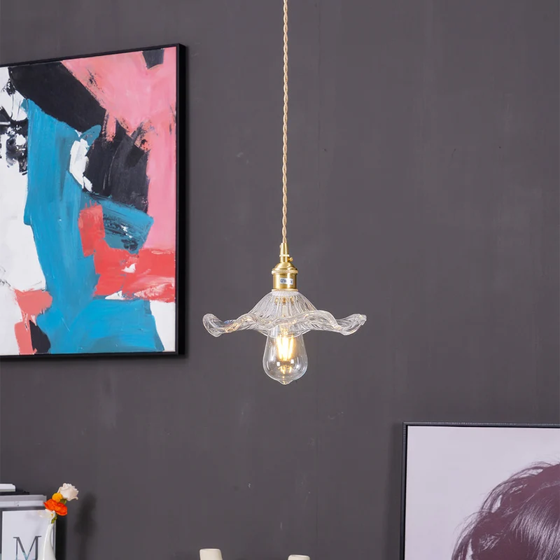 Selene Glazen Hanglamp – Hibiscusbloem Design Messing Glas – Hangende Verlichting Eetkamer Woonkamer Slaapkamer – E27 Fitting 23-33cm | Sansoti