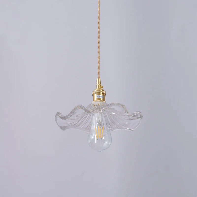 Selene Glazen Hanglamp – Hibiscusbloem Design Messing Glas – Hangende Verlichting Eetkamer Woonkamer Slaapkamer – E27 Fitting 23-33cm | Sansoti