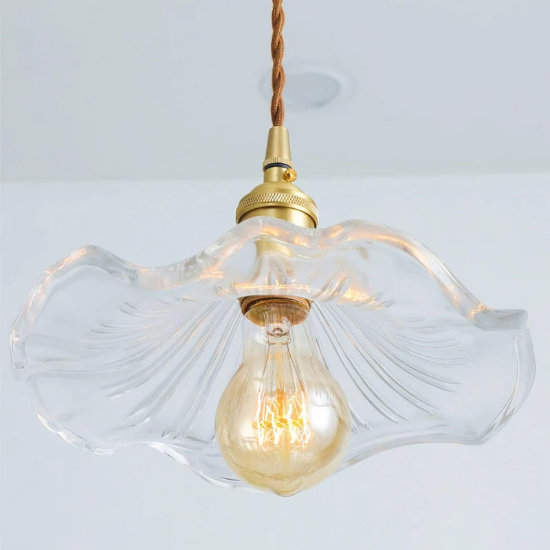 Selene Glazen Hanglamp – Hibiscusbloem Design Messing Glas – Hangende Verlichting Eetkamer Woonkamer Slaapkamer – E27 Fitting 23-33cm | Sansoti