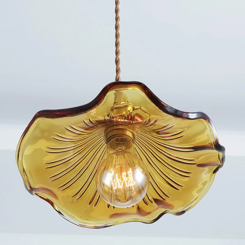 Selene Glazen Hanglamp – Hibiscusbloem Design Messing Glas – Hangende Verlichting Eetkamer Woonkamer Slaapkamer – E27 Fitting 23-33cm | Sansoti