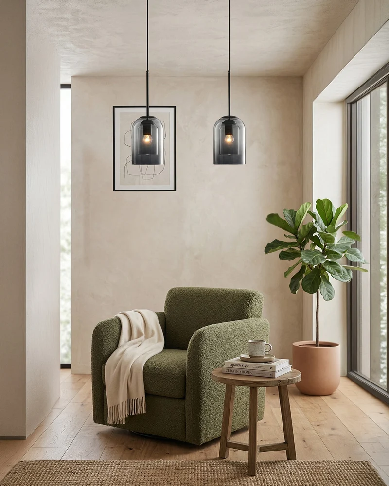 Glazen Hanglamp Ginza met Gebogen Vorm en Zachte Sfeerverlichting Warm Wit – E27 Fitting Inclusief Dimbare Compatibiliteit | Sansoti