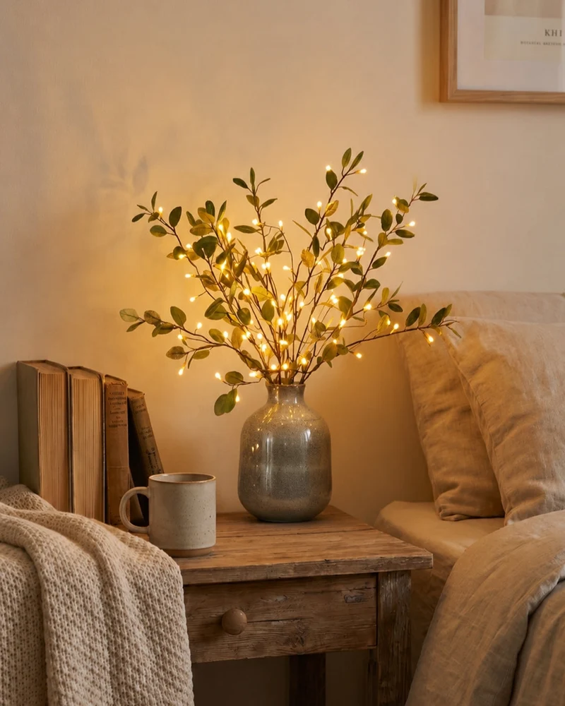 Decoratieve LED Verlichtingstak met Natuurlijke Bloesemvorm 70cm – Flexibele Sfeerverlichting voor Vazen en Schoorsteenmantels | Sansoti