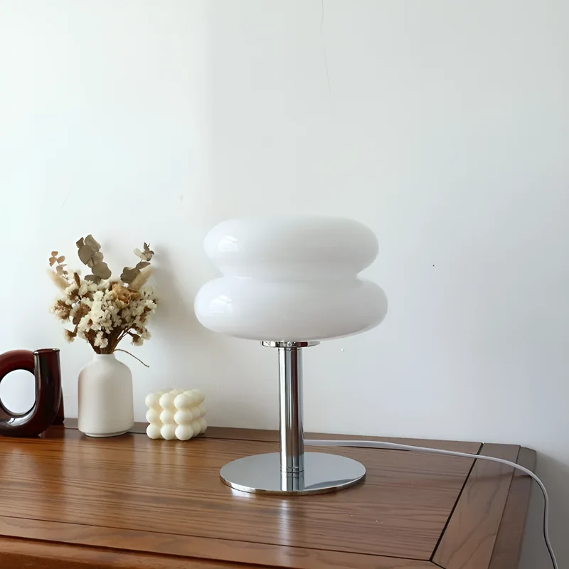 Venice Macaron Paddenstoel Tafellamp – Design Glazen Koepel met IJzeren Voet – Decoratieve Verlichting voor Slaapkamer Woonkamer – Ø18×28cm | Sansoti