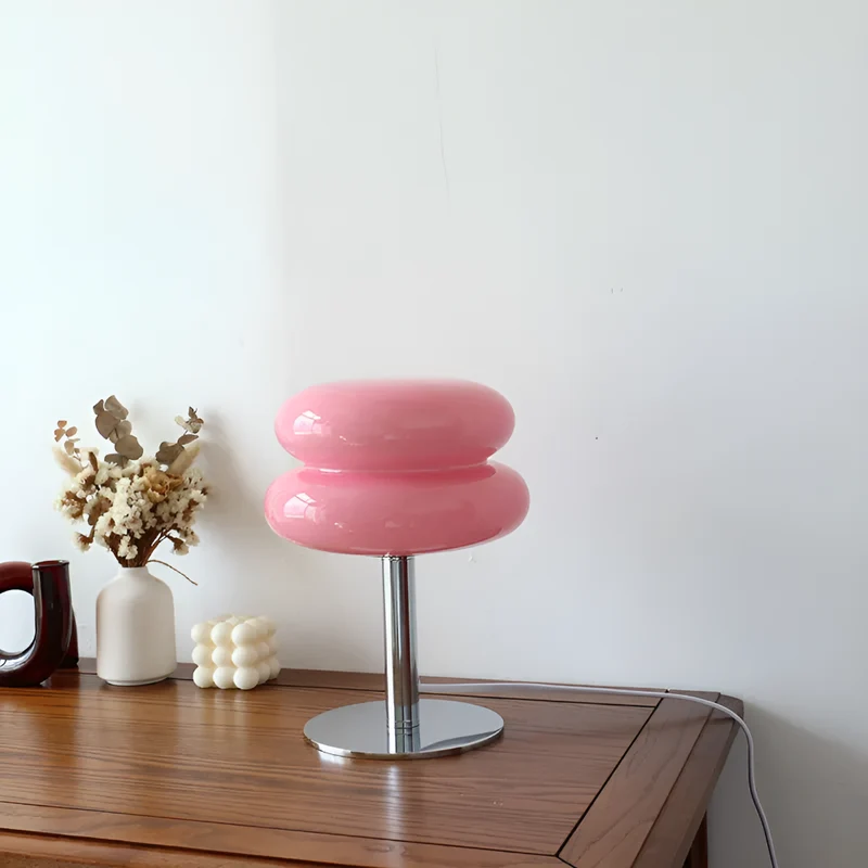 Venice Macaron Paddenstoel Tafellamp – Design Glazen Koepel met IJzeren Voet – Decoratieve Verlichting voor Slaapkamer Woonkamer – Ø18×28cm | Sansoti