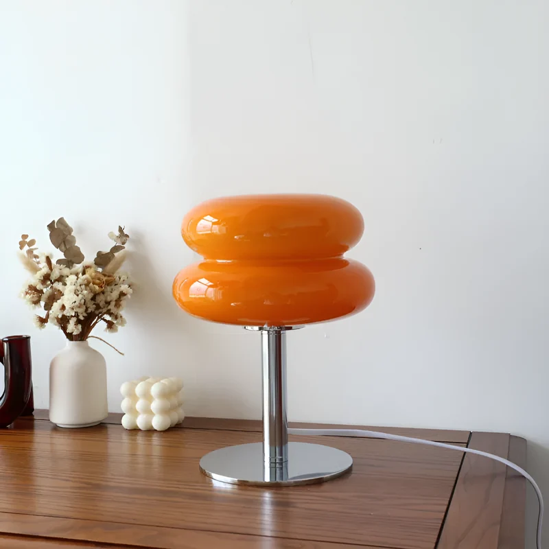 Venice Macaron Paddenstoel Tafellamp – Design Glazen Koepel met IJzeren Voet – Decoratieve Verlichting voor Slaapkamer Woonkamer – Ø18×28cm | Sansoti