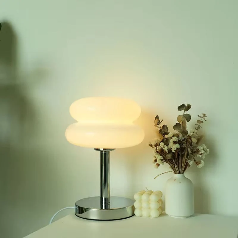 Venice Macaron Paddenstoel Tafellamp – Design Glazen Koepel met IJzeren Voet – Decoratieve Verlichting voor Slaapkamer Woonkamer – Ø18×28cm | Sansoti