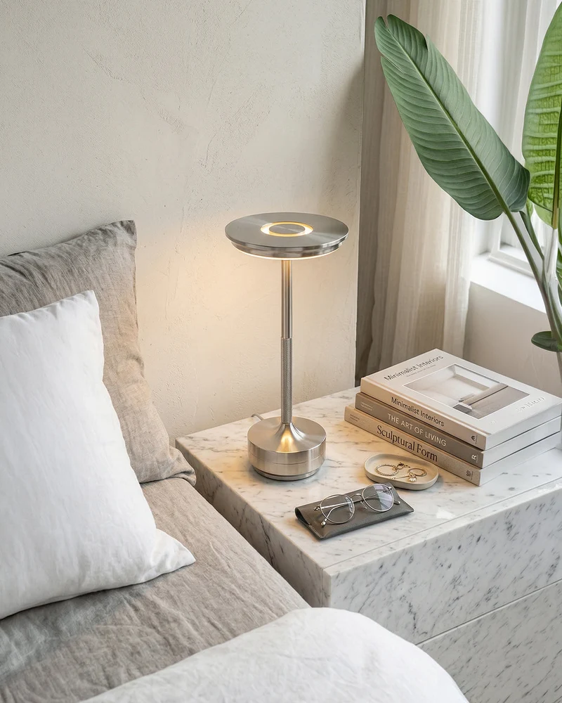 Oplaadbare LED Tafellamp met Dimfunctie Cilindervorm Metaal Draadloze Sfeerlamp | Sansoti