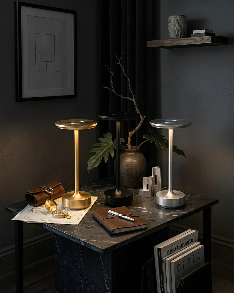 Oplaadbare LED Tafellamp met Dimfunctie Cilindervorm Metaal Draadloze Sfeerlamp | Sansoti