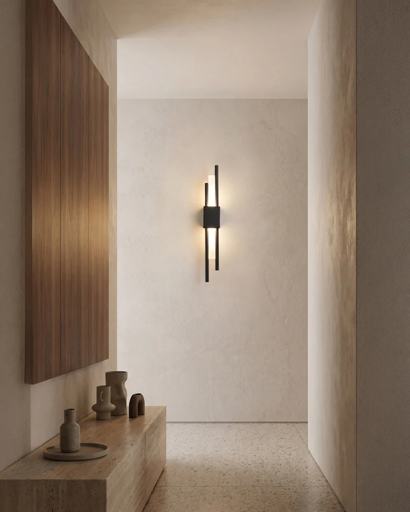 Scandinavische Minimalistische Wandlamp – Modern Verticaal Design met Gerichte LED-Verlichting – Zwart Goud | Sansoti