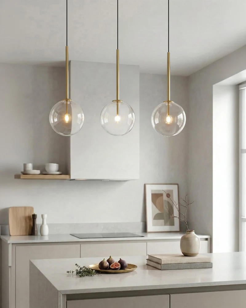 Glazen Hanglamp Bol Messing Chroom Zwart Modern Design Warm Wit 3000K 15cm 20cm 25cm Plafondverlichting Eetkamer | Sansoti