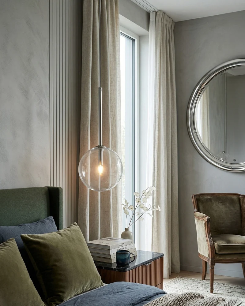 Glazen Hanglamp Bol Messing Chroom Zwart Modern Design Warm Wit 3000K 15cm 20cm 25cm Plafondverlichting Eetkamer | Sansoti