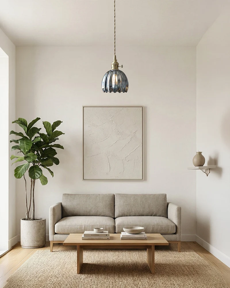 MAREN Hanglamp – Japanse Bloemvormige Glazen Lamp met Zacht Diffuus Licht – Verkrijgbaar in Groen, Transparant, Amber en Rookgrijs – Ø12cm x H18cm | Sansoti