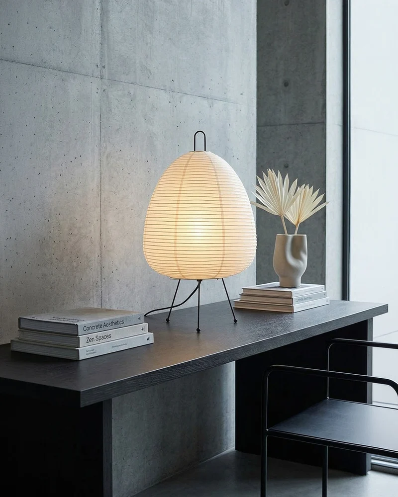 Japanse Tafellamp Sakura met Rijstpapier & Driepoot – Minimalistisch Design Warm Wit Licht – Ø28cm H48cm | Sansoti