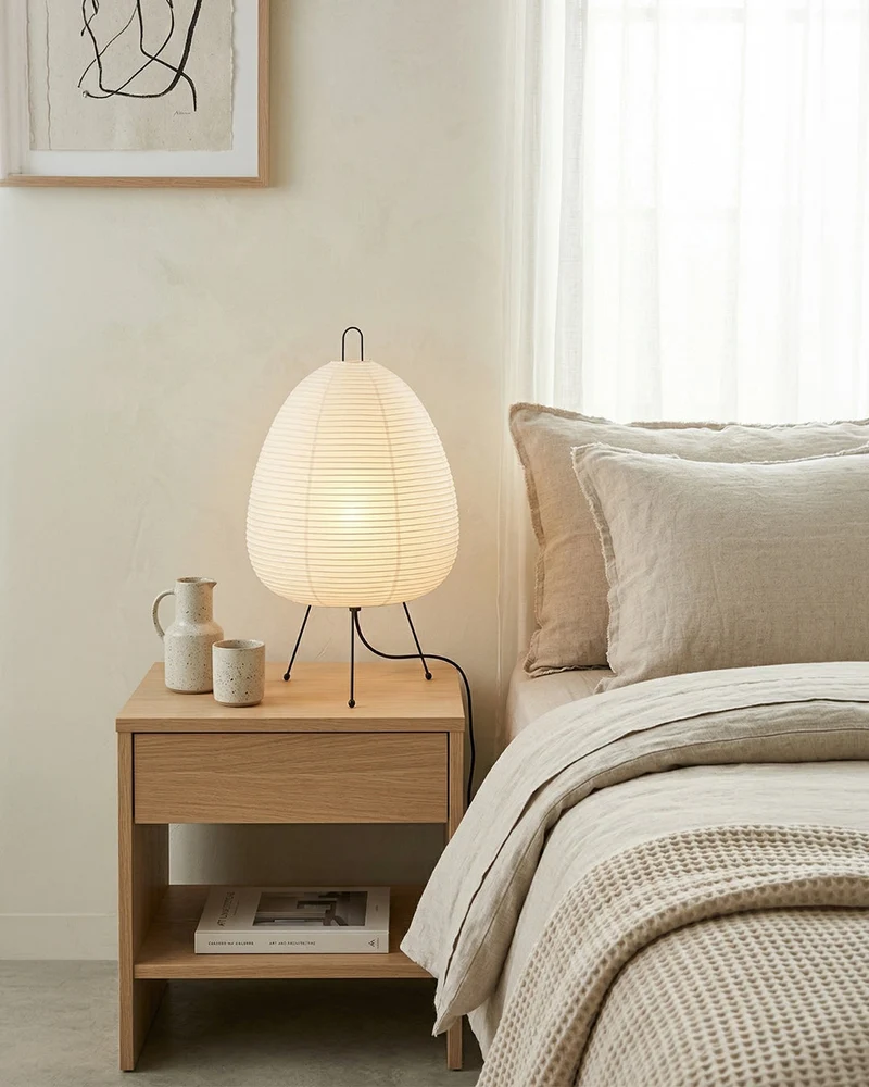 Japanse Tafellamp Sakura met Rijstpapier & Driepoot – Minimalistisch Design Warm Wit Licht – Ø28cm H48cm | Sansoti