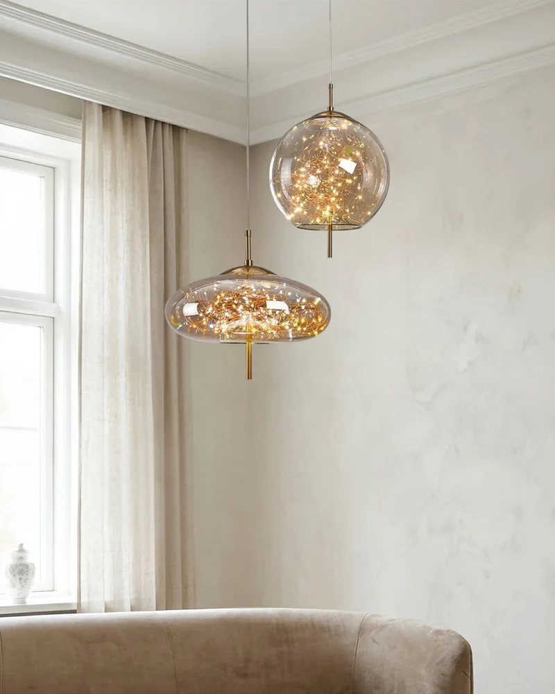 Glazen hanglamp LIV met rookachtige afwerking en warm wit licht – scandinavisch design met handafgewerkt glas – 3 maten beschikbaar | Sansoti