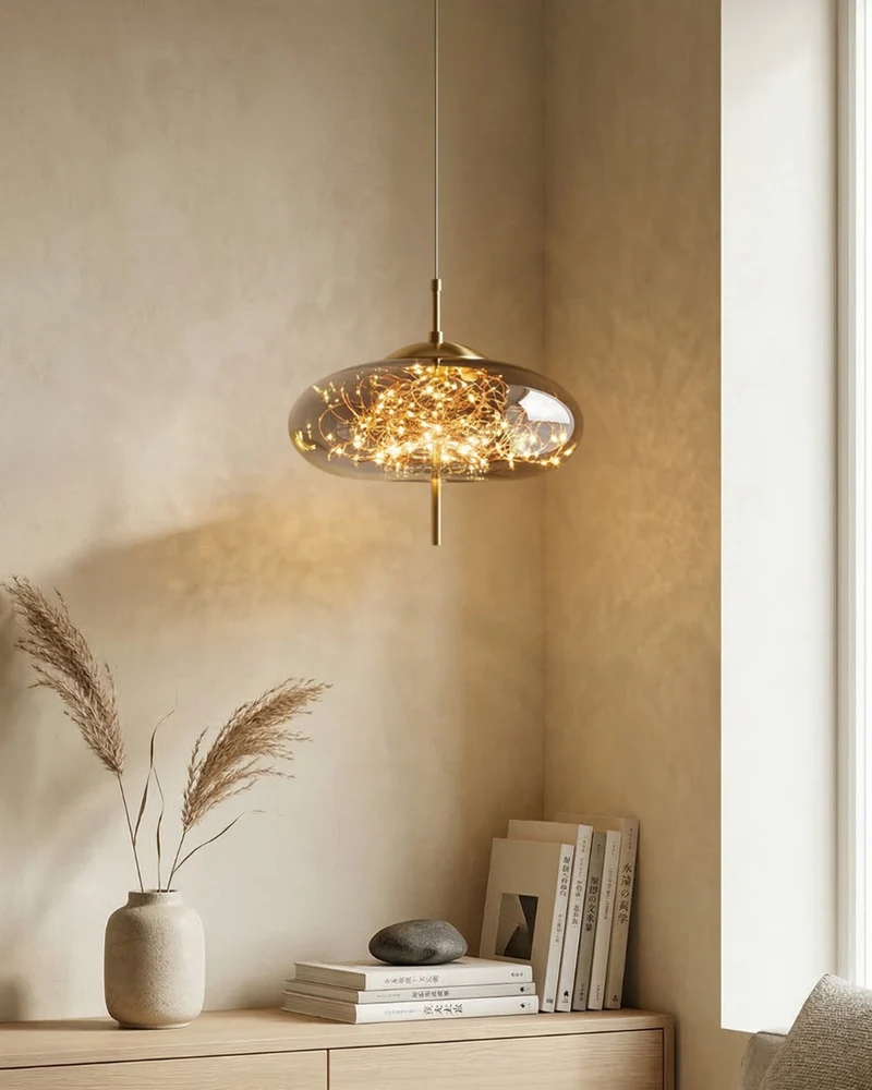 Glazen hanglamp LIV met rookachtige afwerking en warm wit licht – scandinavisch design met handafgewerkt glas – 3 maten beschikbaar | Sansoti