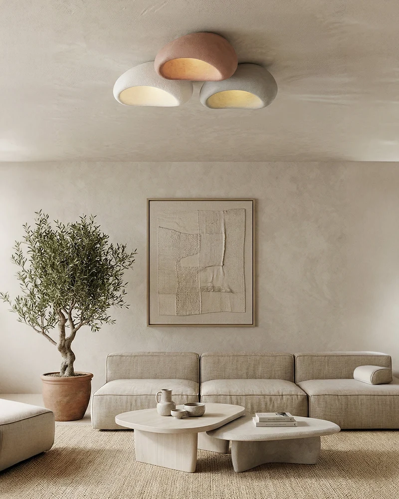 Plafondlamp Wabi Sabi Geïnspireerd – Metalen Lamp met Warme Verlichting – Voor Woonkamer Slaapkamer Eetkamer | Sansoti