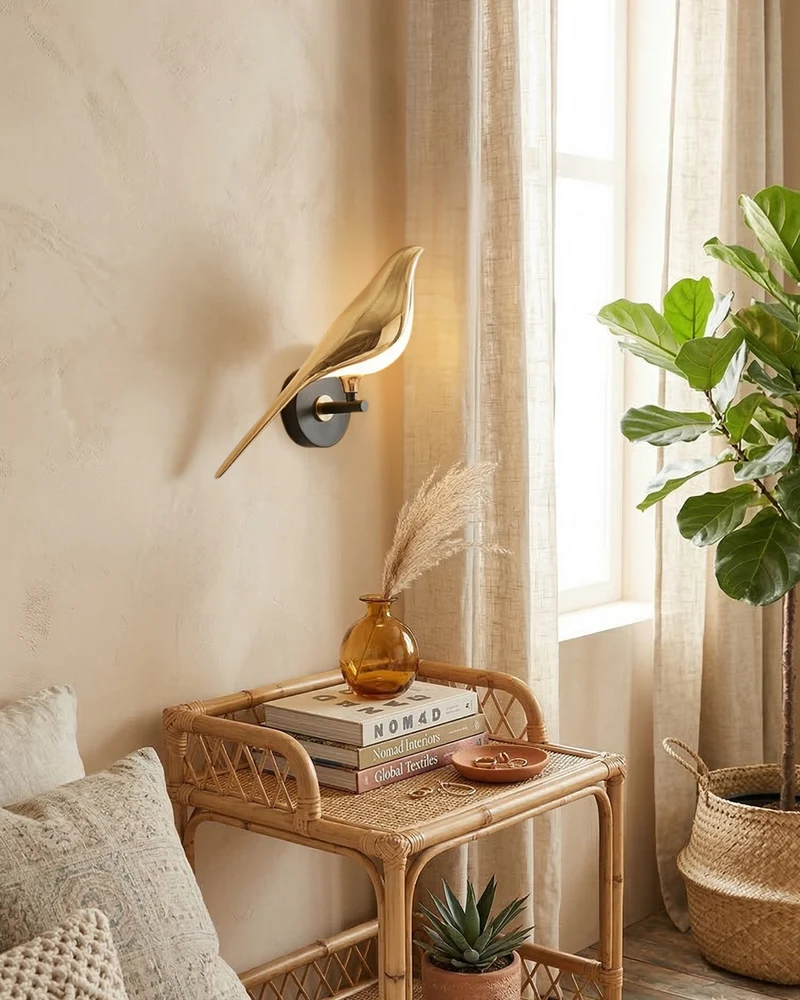 Vogel Wandlamp - Moderne Sculptuurverlichting met Natuurlijke Vormen - Matglas Diffuus Licht - Gouden Afwerking | Sansoti
