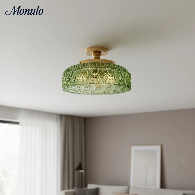 Geribbelde Glazen Plafondlamp met Metalen Armatuur – Minimalistische Verlichting voor Slaapkamer en Gang | Sansoti