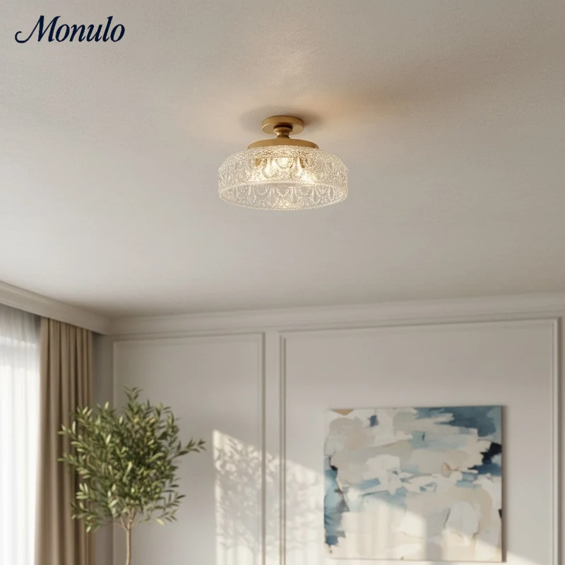 Geribbelde Glazen Plafondlamp met Metalen Armatuur – Minimalistische Verlichting voor Slaapkamer en Gang | Sansoti
