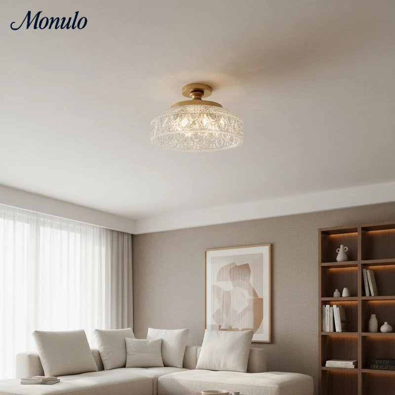 Geribbelde Glazen Plafondlamp met Metalen Armatuur – Minimalistische Verlichting voor Slaapkamer en Gang | Sansoti