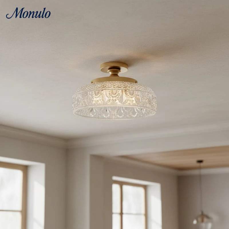 Geribbelde Glazen Plafondlamp met Metalen Armatuur – Minimalistische Verlichting voor Slaapkamer en Gang | Sansoti