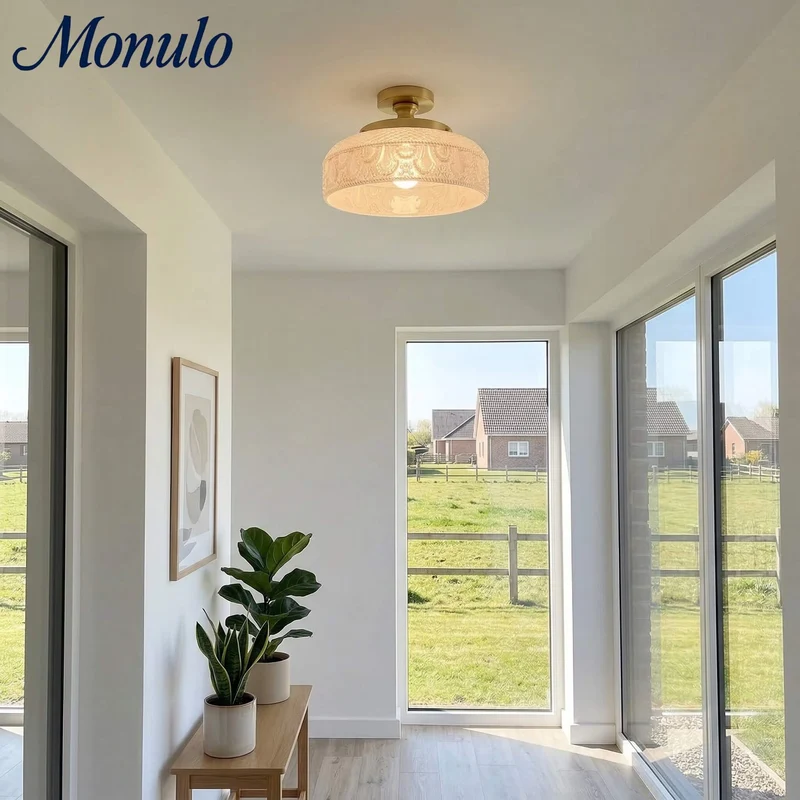 Geribbelde Glazen Plafondlamp met Metalen Armatuur – Minimalistische Verlichting voor Slaapkamer en Gang | Sansoti