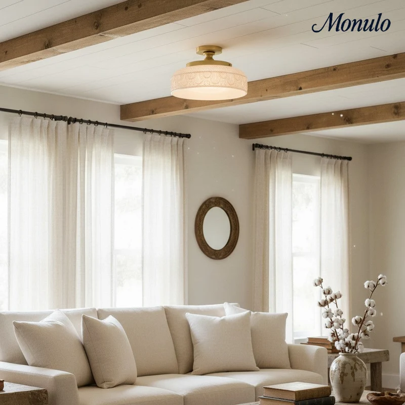Geribbelde Glazen Plafondlamp met Metalen Armatuur – Minimalistische Verlichting voor Slaapkamer en Gang | Sansoti