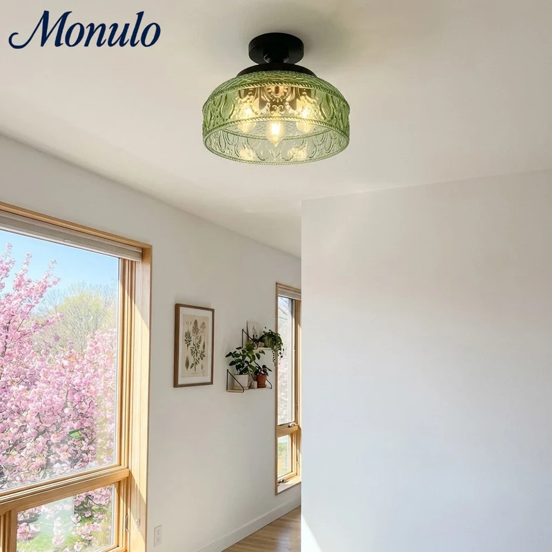 Geribbelde Glazen Plafondlamp met Metalen Armatuur – Minimalistische Verlichting voor Slaapkamer en Gang | Sansoti