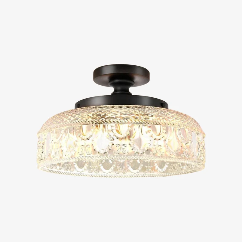 Geribbelde Glazen Plafondlamp met Metalen Armatuur – Minimalistische Verlichting voor Slaapkamer en Gang | Sansoti