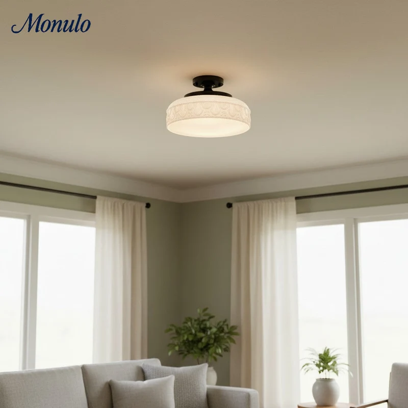 Geribbelde Glazen Plafondlamp met Metalen Armatuur – Minimalistische Verlichting voor Slaapkamer en Gang | Sansoti