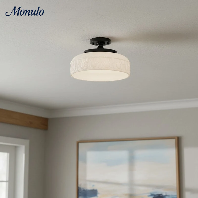 Geribbelde Glazen Plafondlamp met Metalen Armatuur – Minimalistische Verlichting voor Slaapkamer en Gang | Sansoti