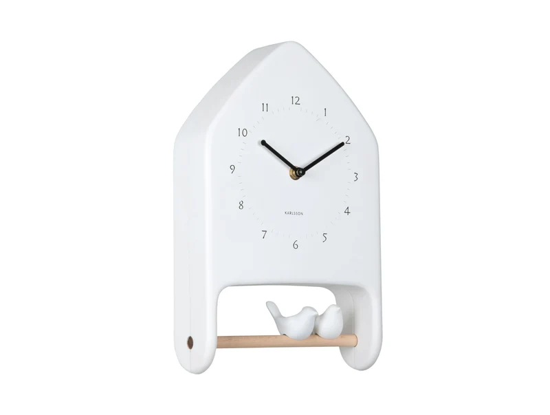 Karlsson Love Birds KA6130WH Wanduhr Weiß • Vogelgezwitscher zur vollen Stunde • Geräuscharmes Sweep-Uhrwerk