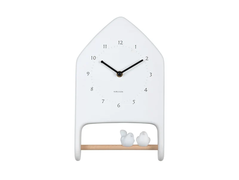 Karlsson Love Birds KA6130WH Wanduhr Weiß • Vogelgezwitscher zur vollen Stunde • Geräuscharmes Sweep-Uhrwerk
