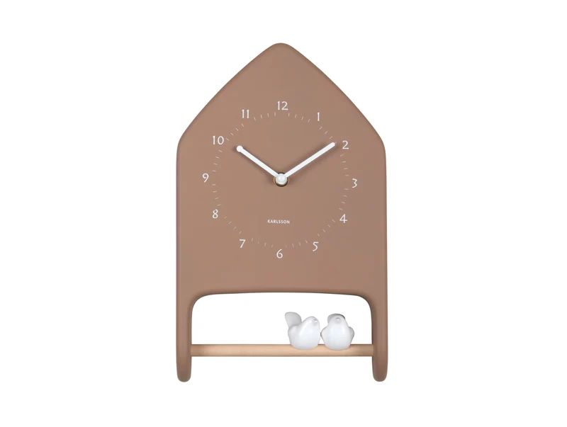 Karlsson Love Birds KA6130BR Wanduhr Mochabraun • Vogelgezwitscher zur vollen Stunde • Geräuschloses Sweep-Uhrwerk
