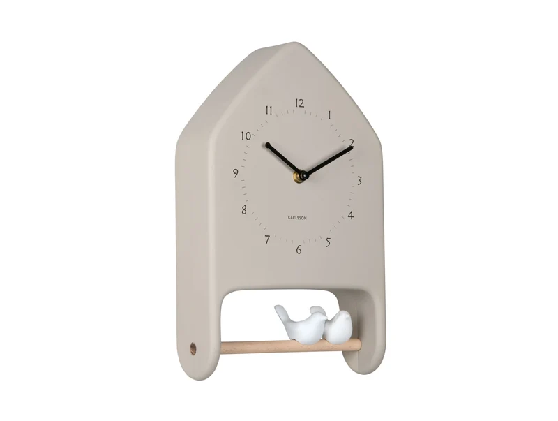 Karlsson Love Birds KA6130WG Wanduhr Warmgrau • Geräuschloses Sweep-Uhrwerk • Vogelhaus-Design